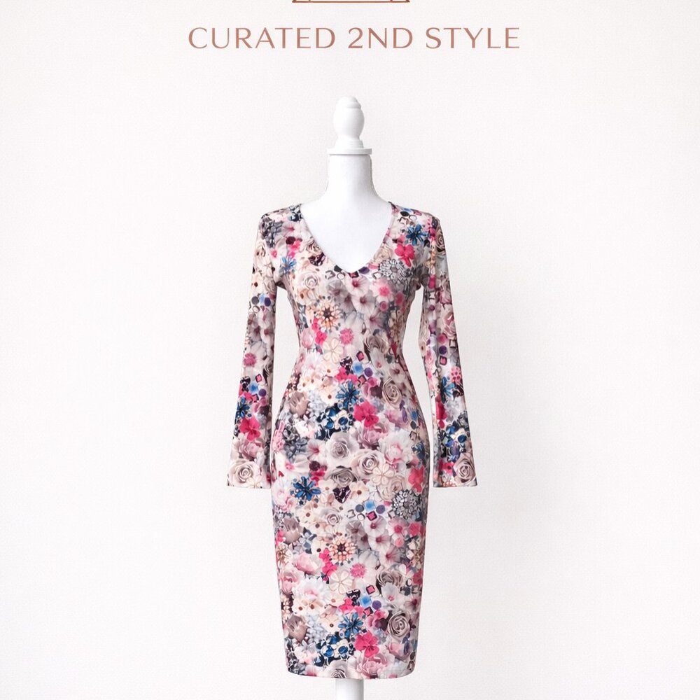 ASOS Floral Bodycon Midi Dress Size M | Long Sleeve